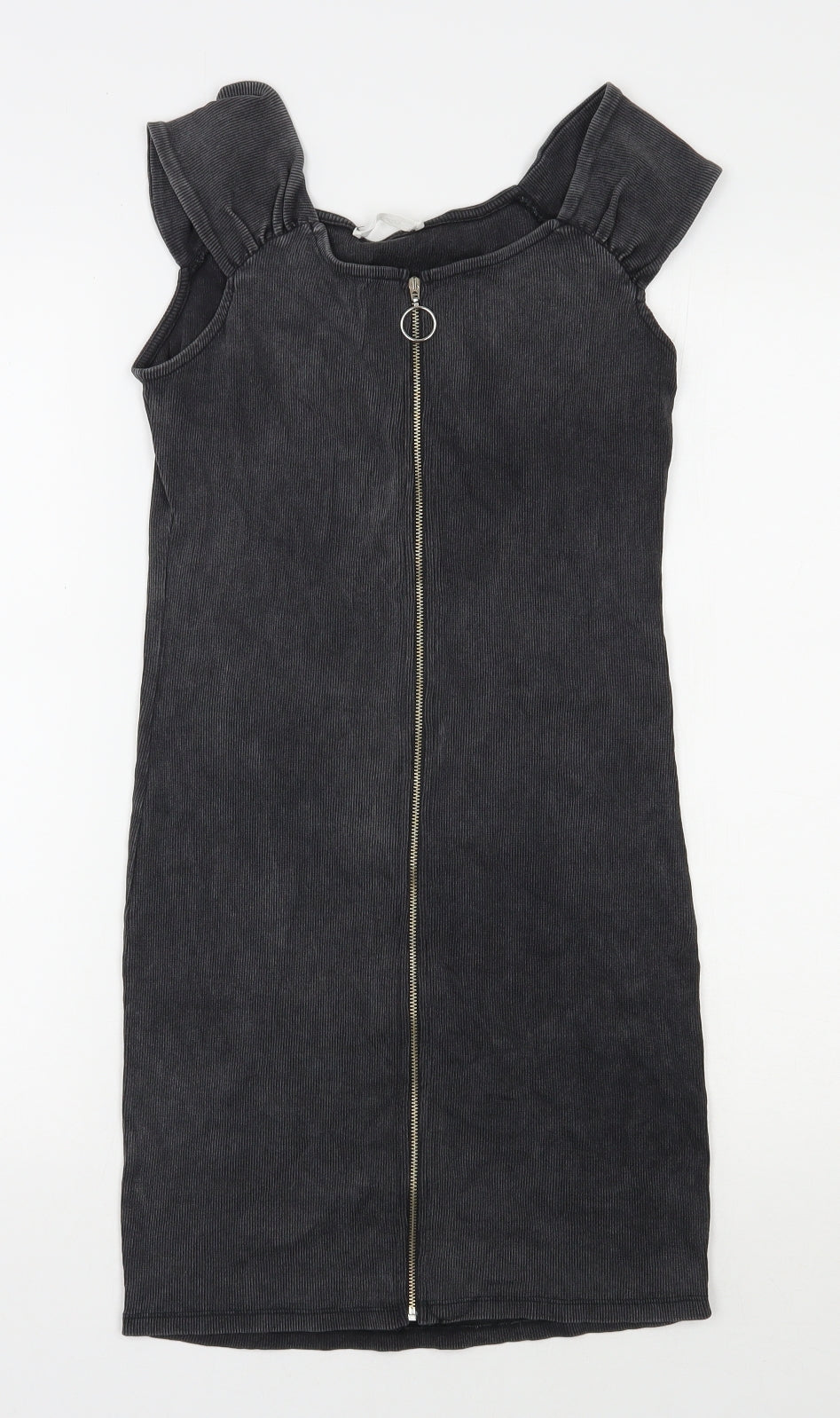 Mango Womens Grey  Polyester Bodycon  Size S  Scoop Neck Zip