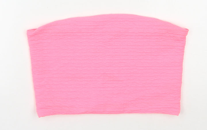 River Island Womens Pink Polyester Cropped T-Shirt Size 12 Off the Shoulder
