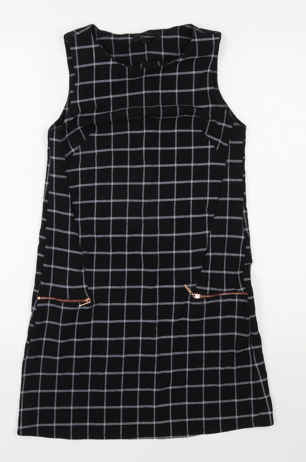Atmosphere Womens Black Check Polyester Shift  Size 8  Round Neck Pullover
