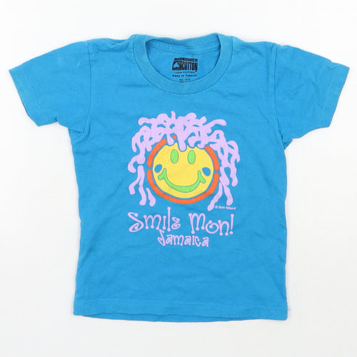 Sun Island  Boys Blue  100% Cotton Basic T-Shirt Size 2 Years Round Neck Pullover - Jamaica