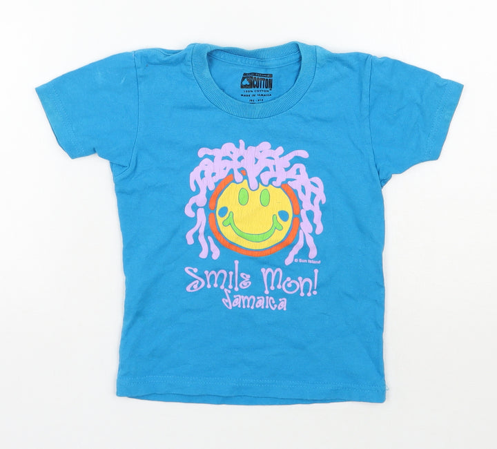Sun Island Boys Blue 100% Cotton Basic T-Shirt Size 2 Years Round Neck Pullover - Jamaica
