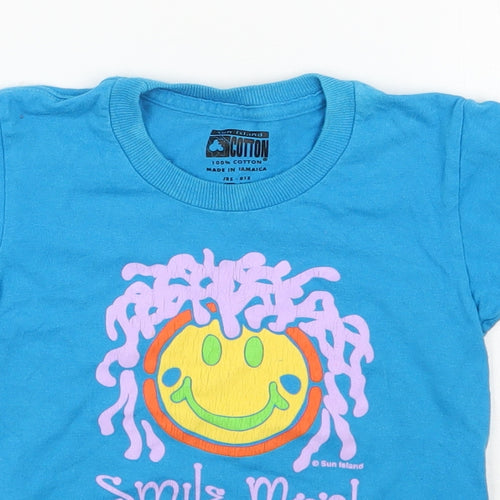Sun Island  Boys Blue  100% Cotton Basic T-Shirt Size 2 Years Round Neck Pullover - Jamaica