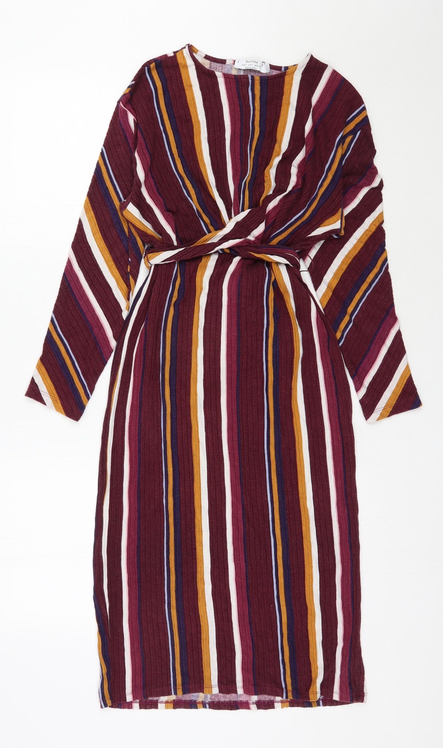 Bershka Womens Multicoloured Striped Polyester Bodycon  Size S  Round Neck Pullover
