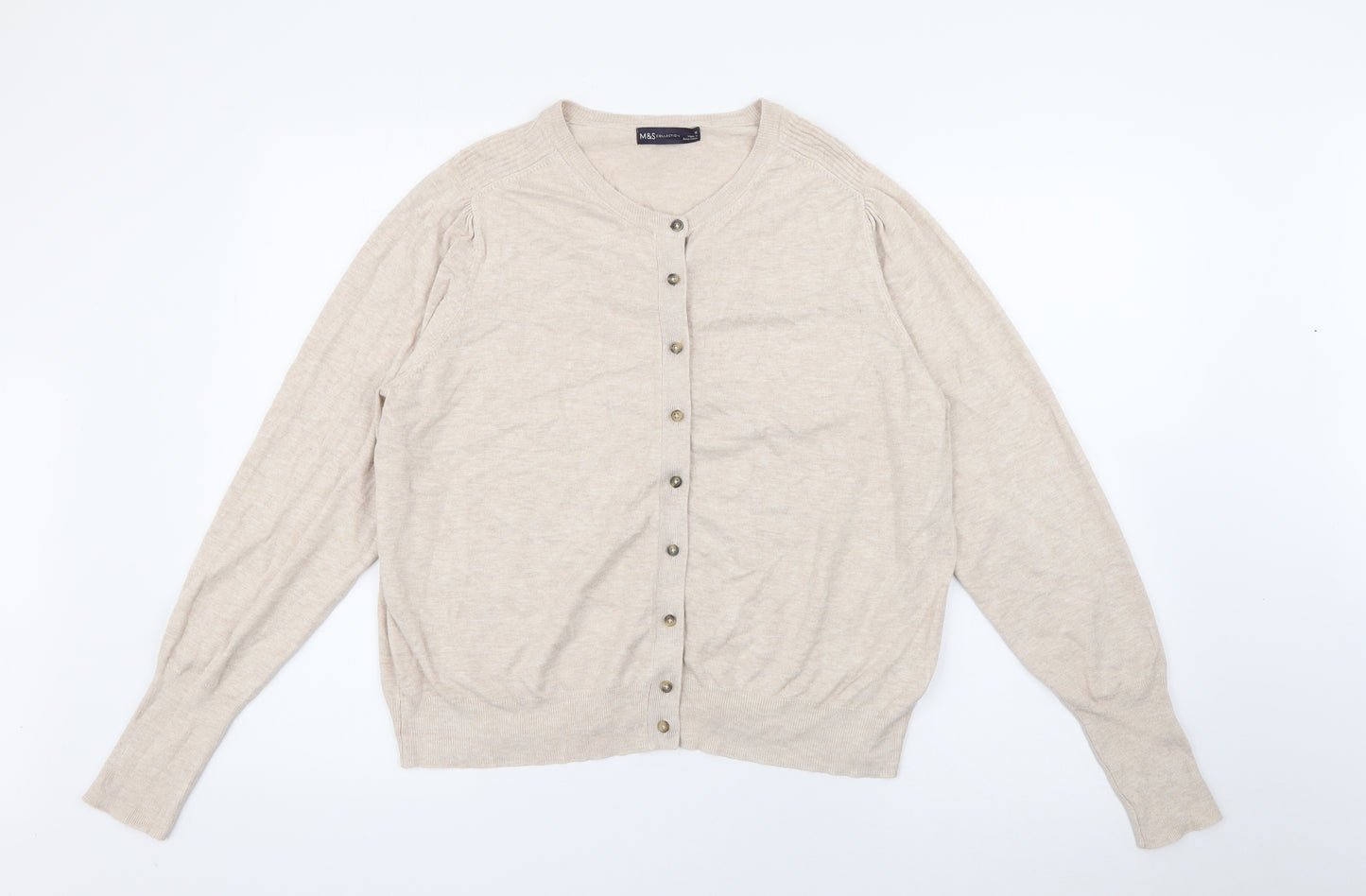 Marks and Spencer Womens Beige Crew Neck  Viscose Cardigan Jumper Size 18