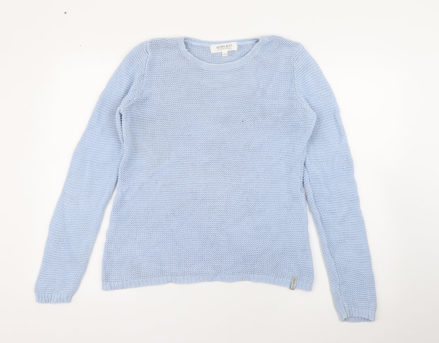 Quba & Co Womens Blue Crew Neck  Cotton Pullover Jumper Size 10