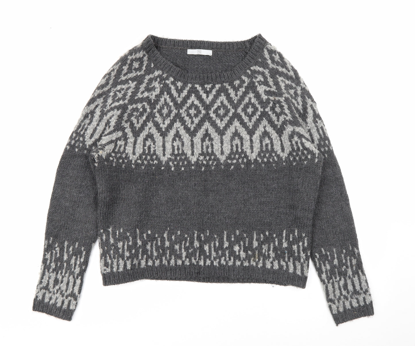 TU Womens Grey Collared Geometric Acrylic Pullover Jumper Size 14