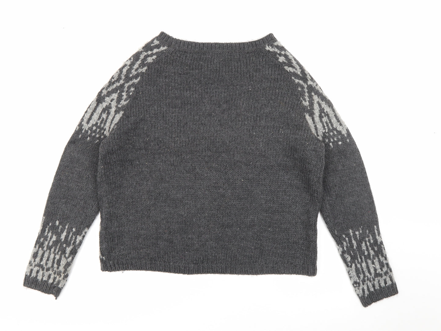TU Womens Grey Collared Geometric Acrylic Pullover Jumper Size 14