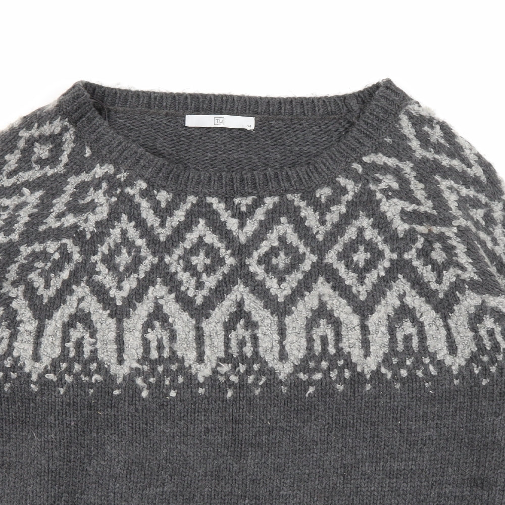 TU Womens Grey Collared Geometric Acrylic Pullover Jumper Size 14