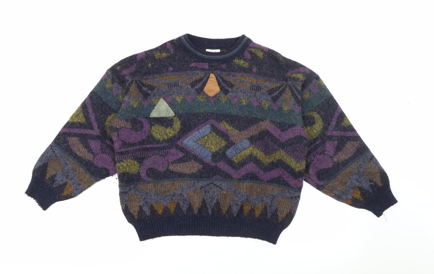 Angelo Litsico Womens Multicoloured Crew Neck Geometric Acrylic Pullover Jumper Size M