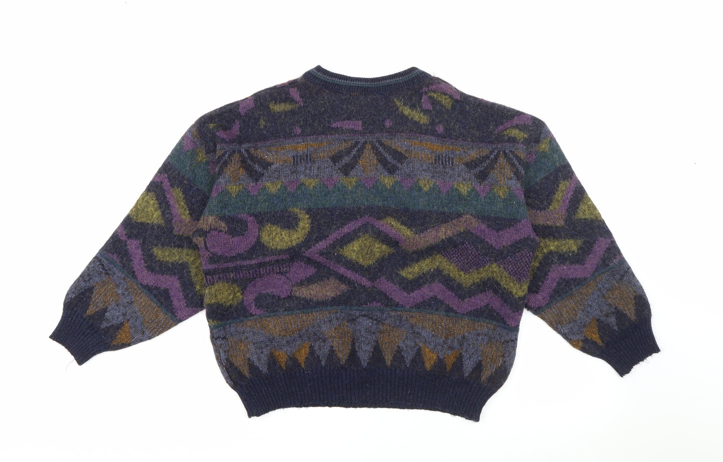 Angelo Litsico Womens Multicoloured Crew Neck Geometric Acrylic Pullover Jumper Size M