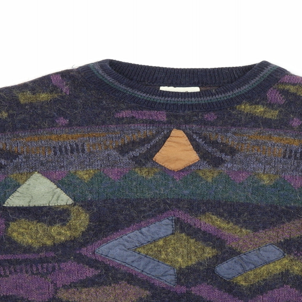 Angelo Litsico Womens Multicoloured Crew Neck Geometric Acrylic Pullover Jumper Size M