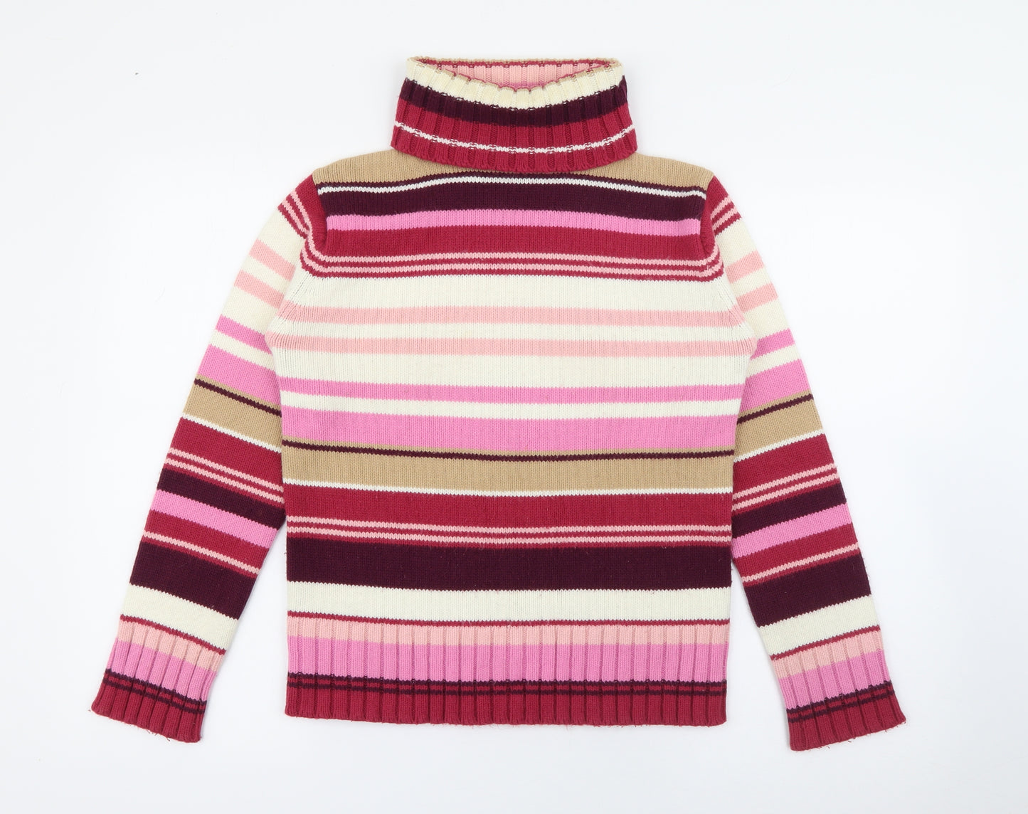 MK One Womens Pink Roll Neck Striped Acrylic Pullover Jumper Size S