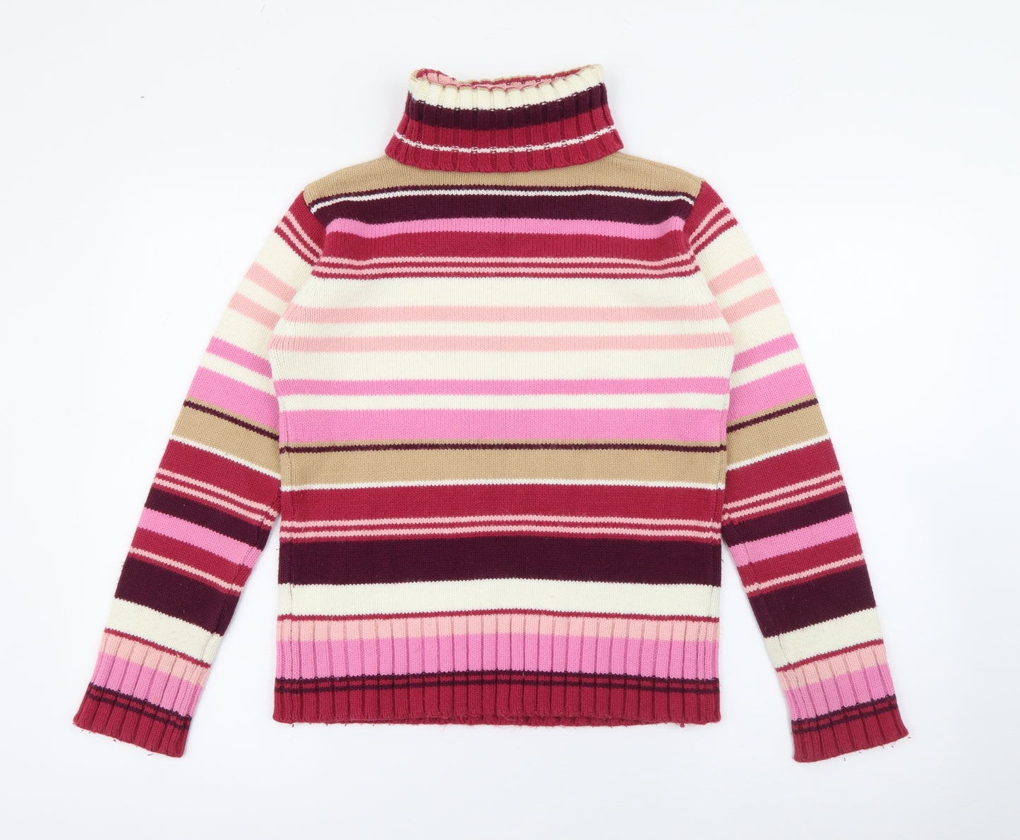 MK One Womens Pink Roll Neck Striped Acrylic Pullover Jumper Size S
