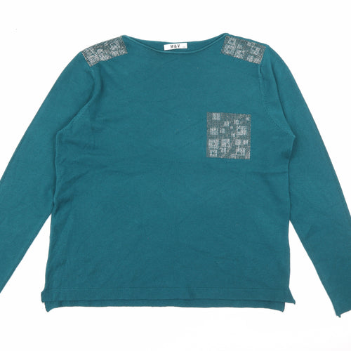 M & V Womens Blue Scoop Neck  Polyamide Pullover Jumper Size S
