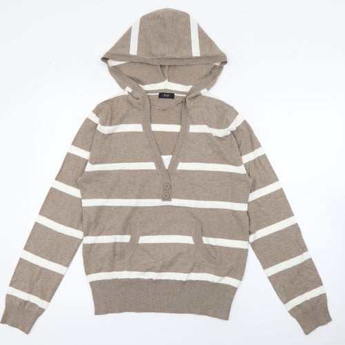 F&F Womens Brown Striped Cotton Pullover Hoodie Size 14