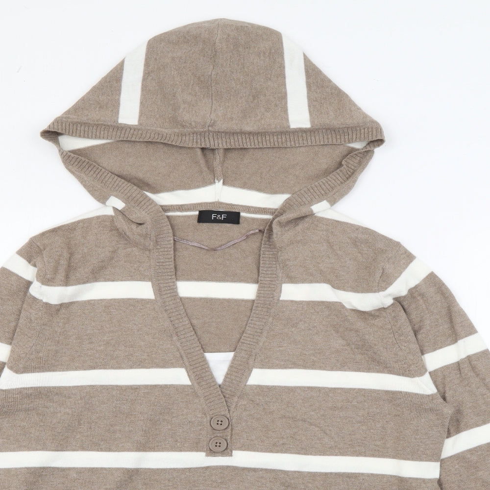 F&F Womens Brown Striped Cotton Pullover Hoodie Size 14
