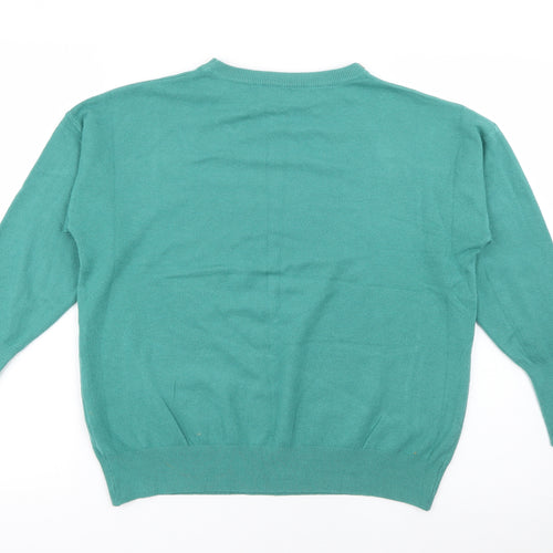 beauty Women Womens Green Crew Neck  Viscose Pullover Jumper Size L