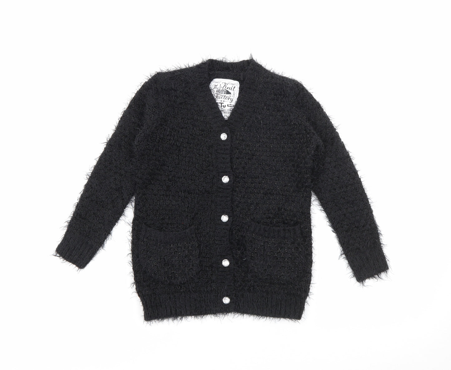 TU Girls Black Crew Neck  Acrylic Cardigan Jumper Size 5 Years  Button