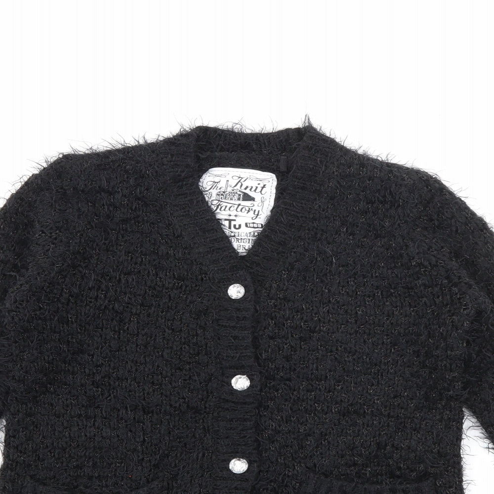 TU Girls Black Crew Neck  Acrylic Cardigan Jumper Size 5 Years  Button