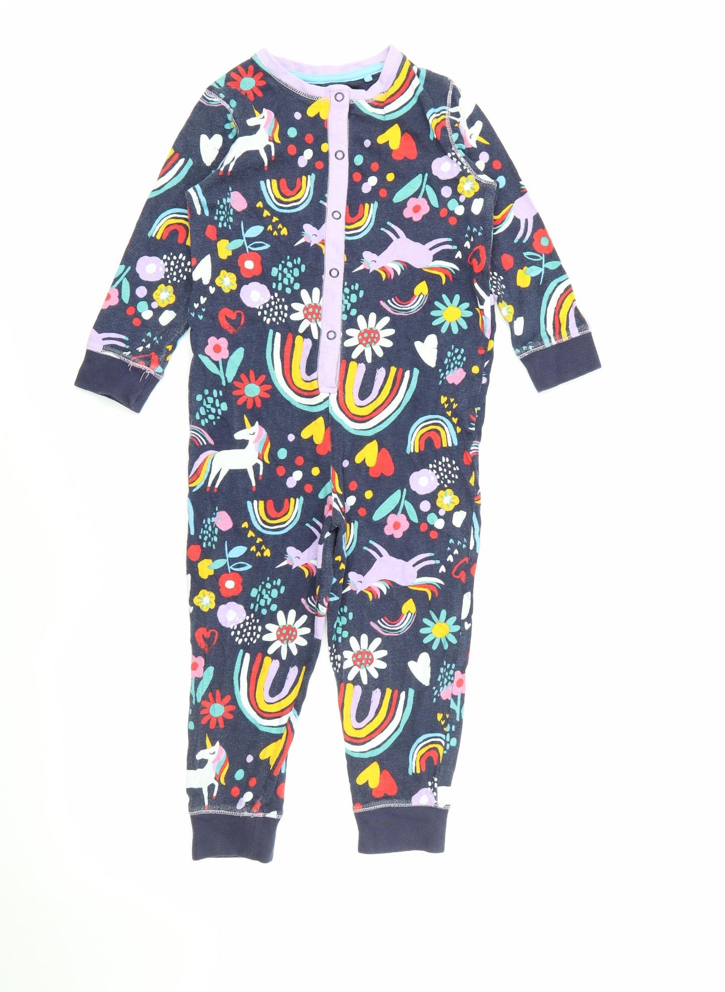 TU Girls Multicoloured Solid Cotton Capri One Piece Size 3-4 Years  Snap - Unicorn Rainbow