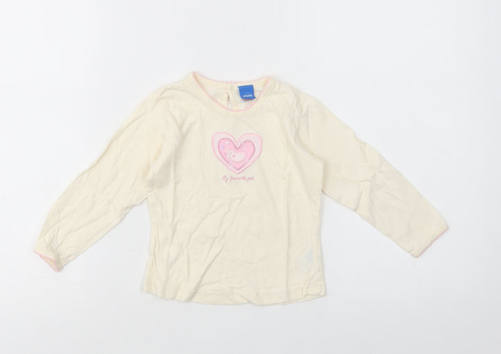 Adams Kids Baby Yellow  Cotton Pullover T-Shirt Size 12-18 Months Crew Neck Pullover - Heart