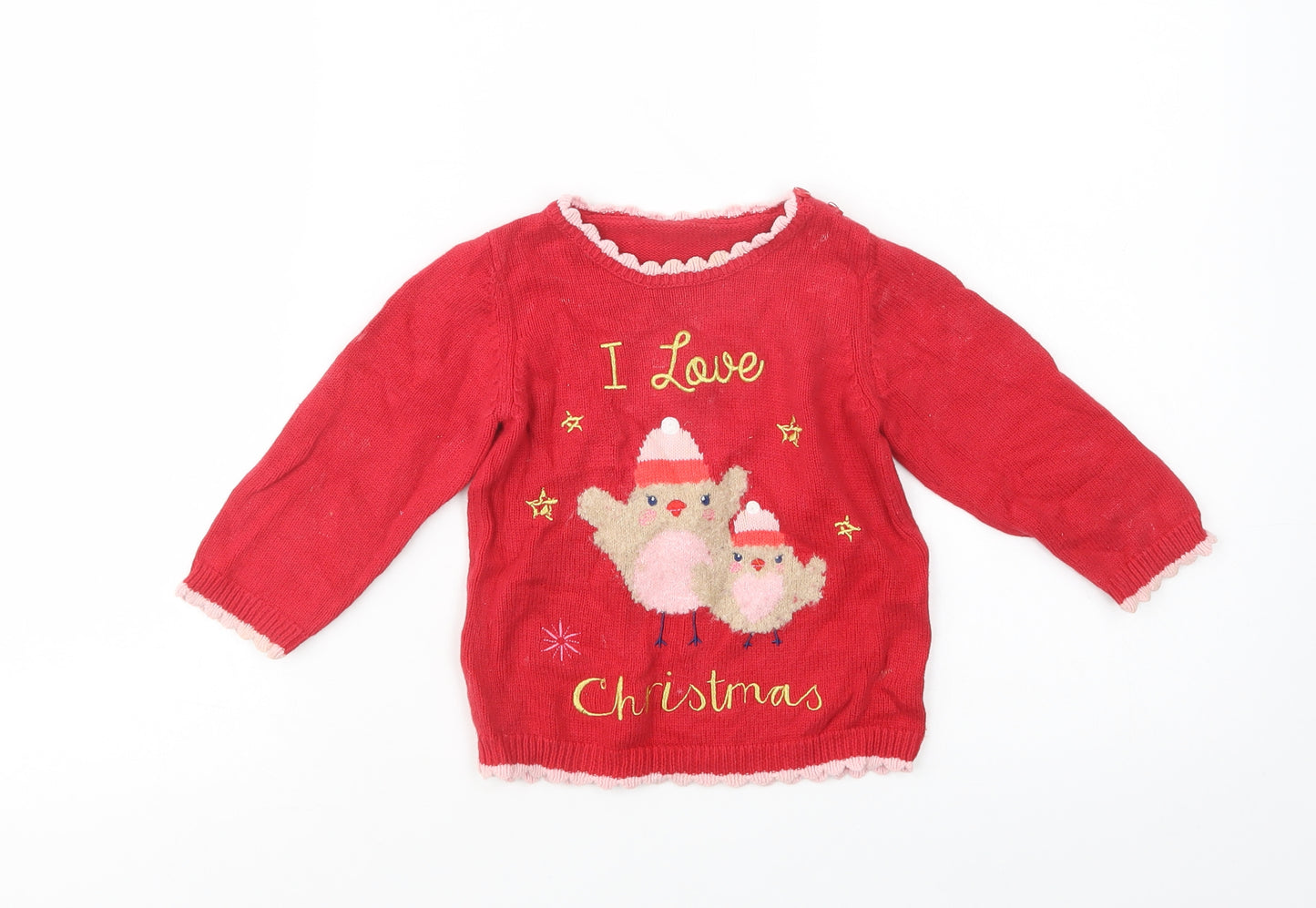 George Baby Red  Cotton Pullover Jumper Size 12-18 Months  Pullover - Christmas Jumper
