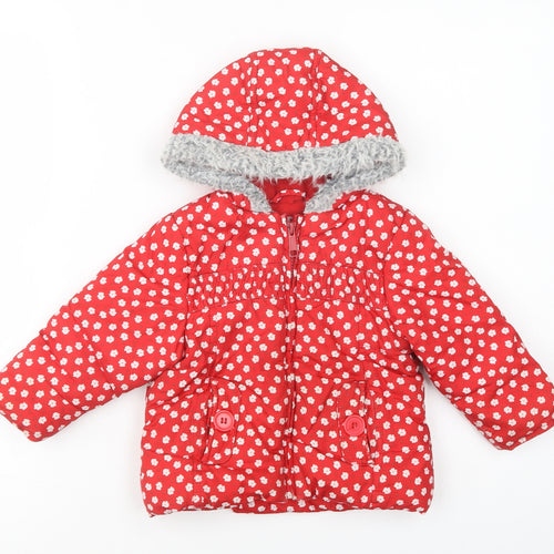 Mothercare Baby Red Floral  Puffer Jacket Jacket Size 12-18 Months   Zip