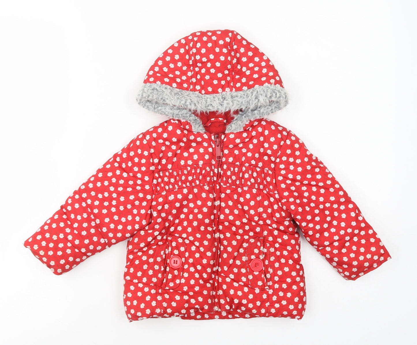 Mothercare Baby Red Floral  Puffer Jacket Jacket Size 12-18 Months   Zip