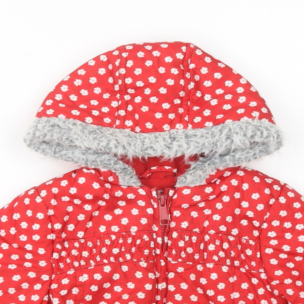 Mothercare Baby Red Floral  Puffer Jacket Jacket Size 12-18 Months   Zip