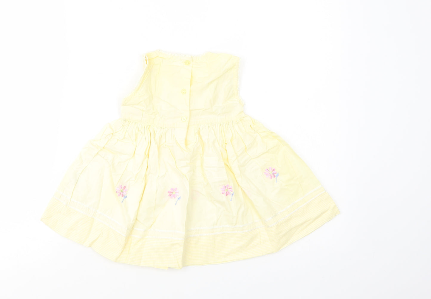 Tots Baby Yellow Floral Cotton Skater Dress  Size 12-18 Months  Crew Neck Button
