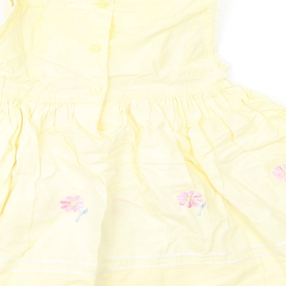 Tots Baby Yellow Floral Cotton Skater Dress  Size 12-18 Months  Crew Neck Button
