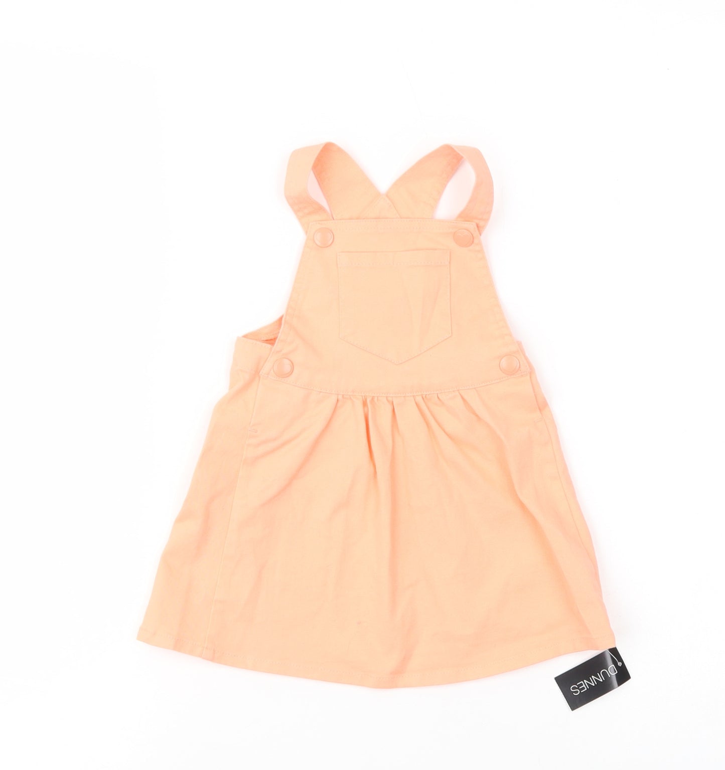 Dunnes Stores Baby Orange  Cotton Pinafore/Dungaree Dress  Size 9-12 Months  Square Neck Snap