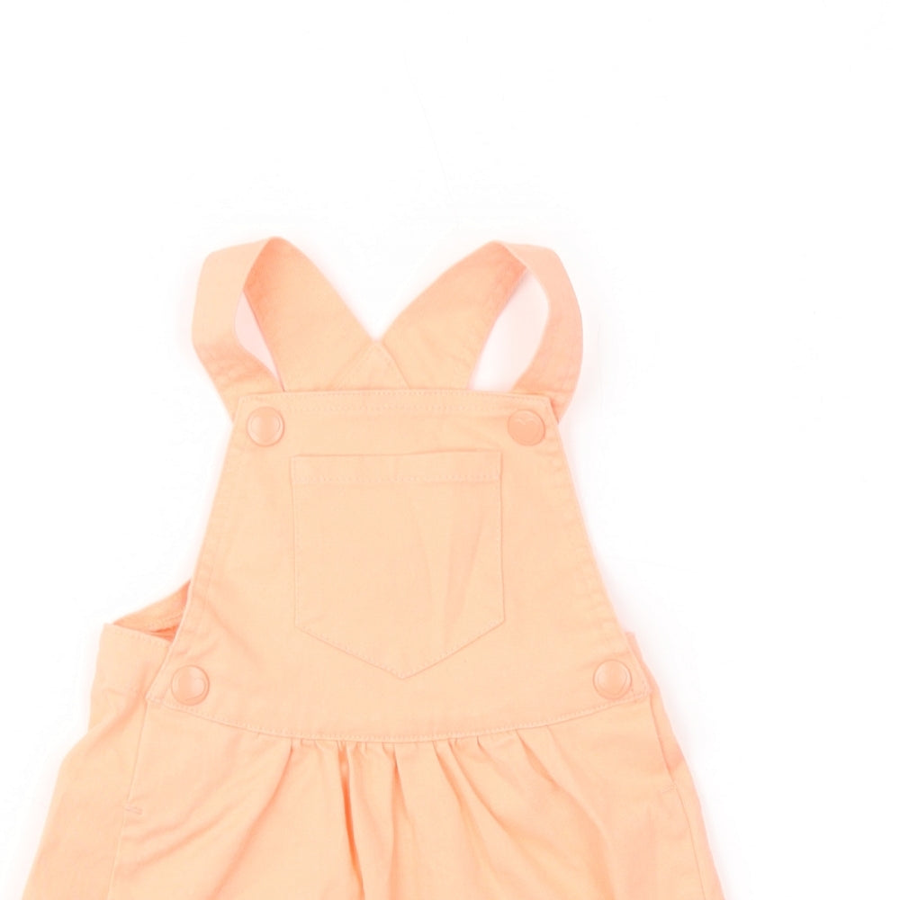Dunnes Stores Baby Orange  Cotton Pinafore/Dungaree Dress  Size 9-12 Months  Square Neck Snap