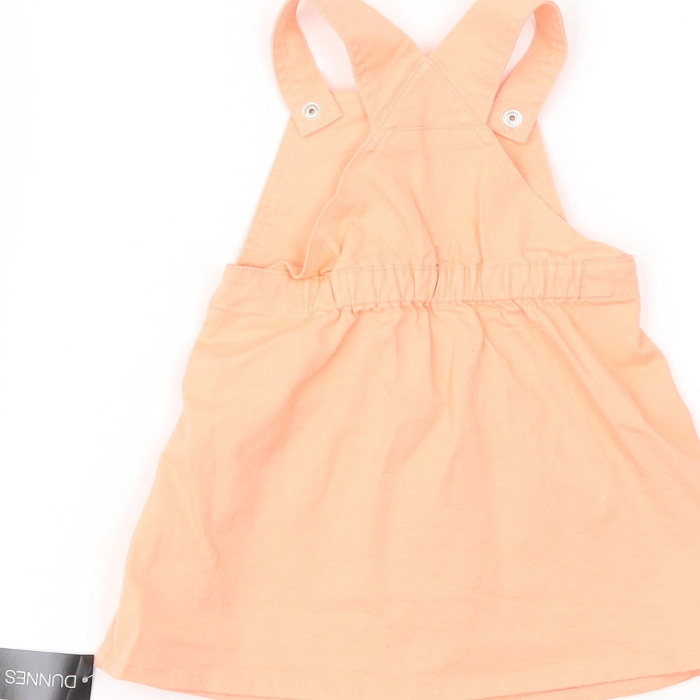 Dunnes Stores Baby Orange  Cotton Pinafore/Dungaree Dress  Size 9-12 Months  Square Neck Snap