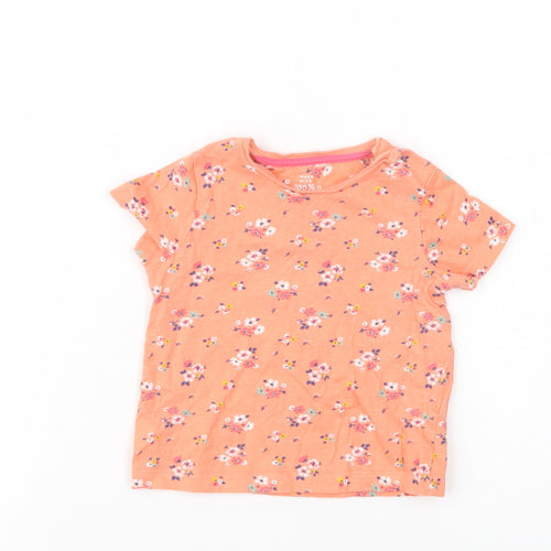 F&F Baby Orange Floral Cotton Pullover T-Shirt Size 6-9 Months Crew Neck Pullover