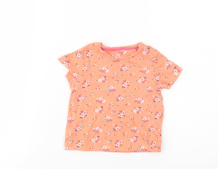 F&F Baby Orange Floral Cotton Pullover T-Shirt Size 6-9 Months Crew Neck Pullover