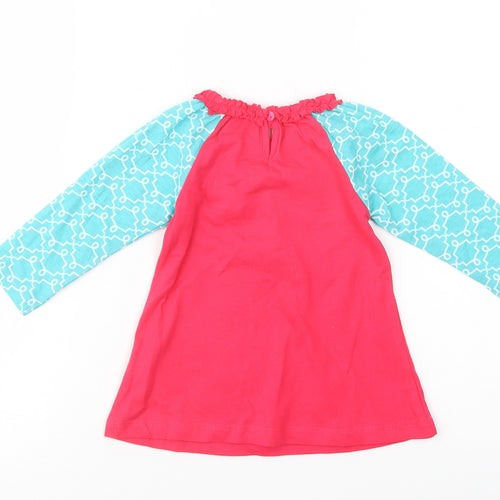 Ollie's Place Baby Pink Geometric Cotton Pullover T-Shirt Size 6-9 Months Crew Neck Button - Cute Owl
