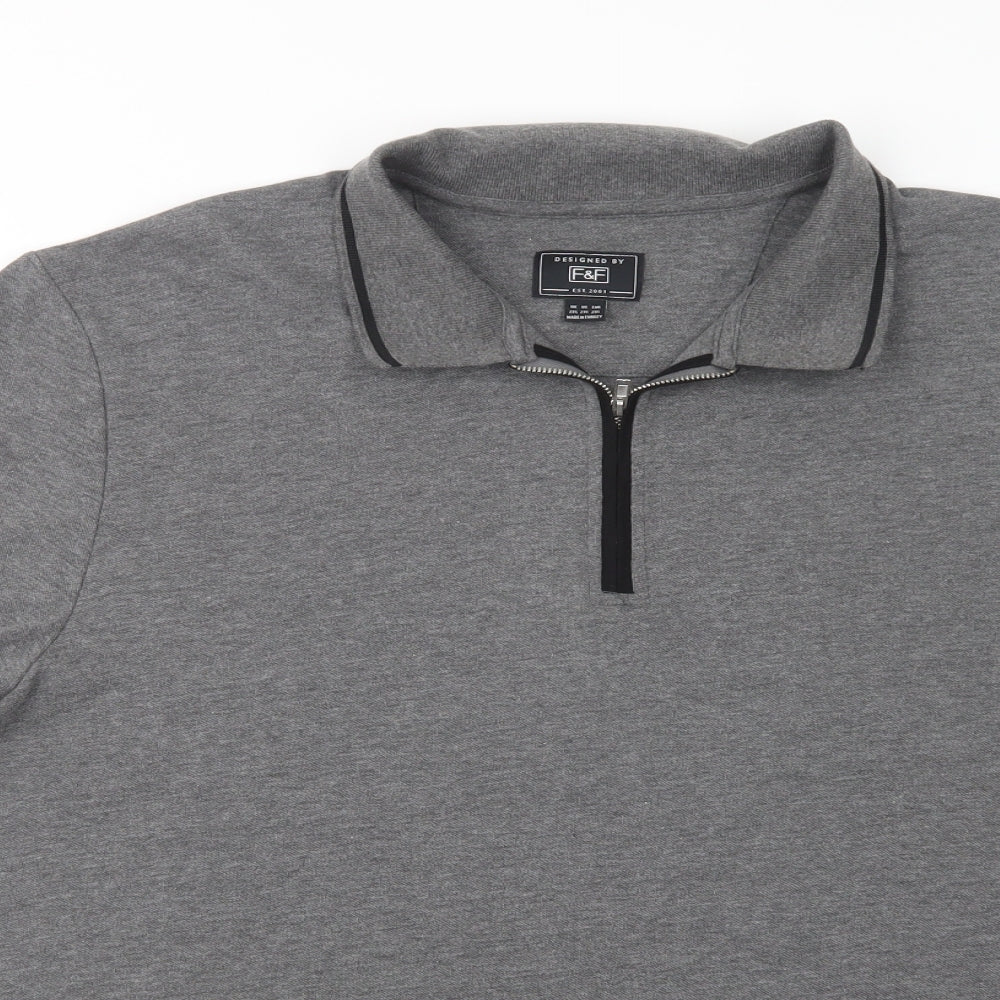 F&F Mens Grey  Cotton  Polo Size 2XL Collared Zip