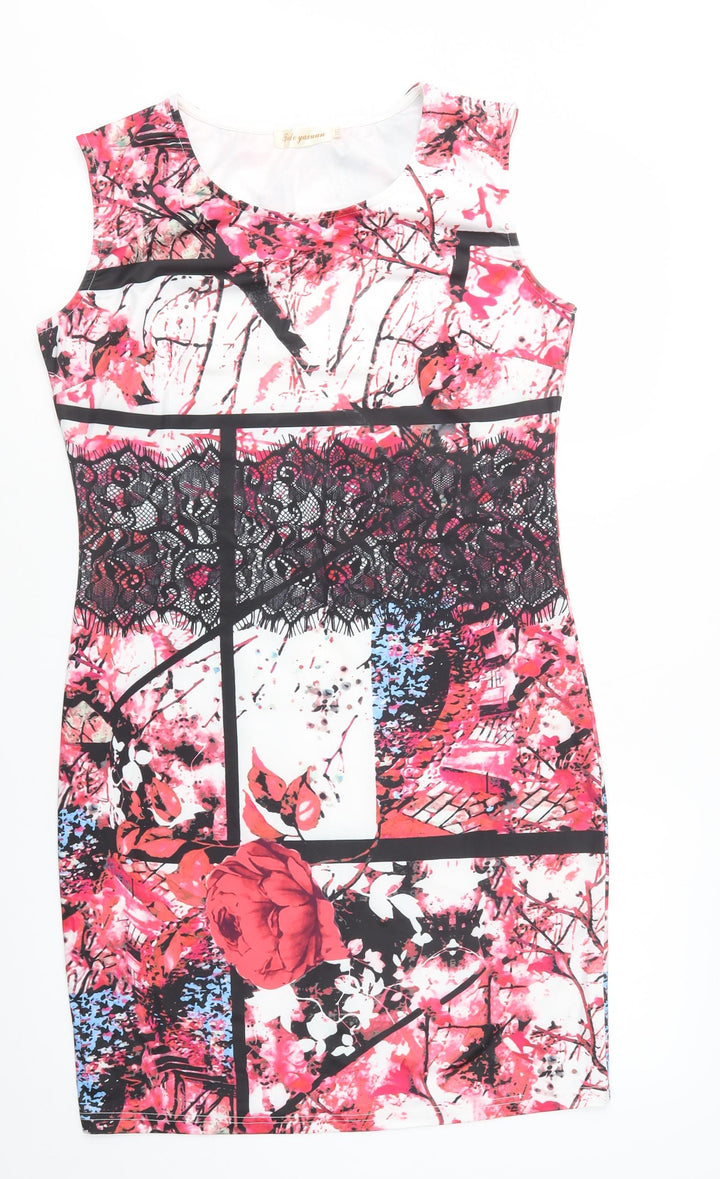Tide Yaxuan Womens White Floral Polyacrylate Fibre Bodycon Size XL Scoop Neck Pullover