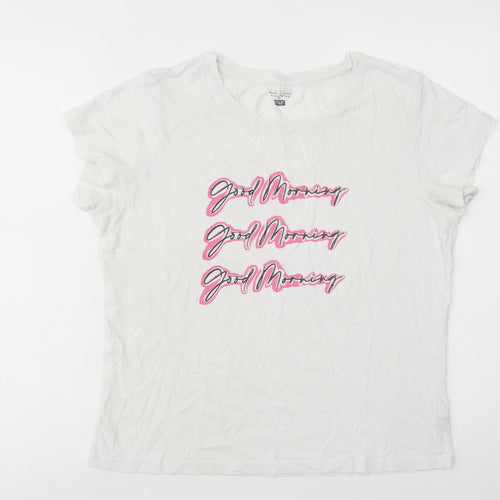 F&F Womens White  Cotton Top Pyjama Top Size S   - Good Morning