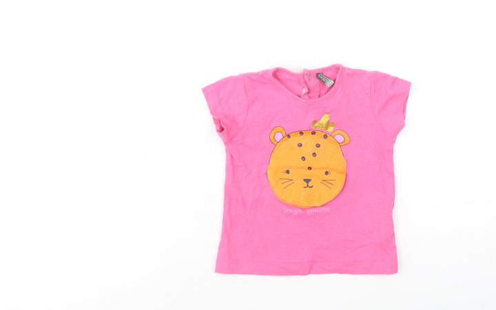 Losan Baby Pink  Cotton Basic T-Shirt Size 9-12 Months Crew Neck Snap - Jungle Princess