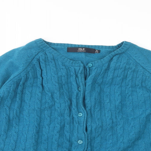 Isle Womens Blue Crew Neck  Nylon Cardigan Jumper Size M
