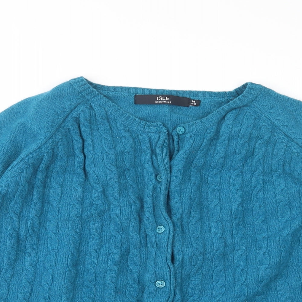 Isle Womens Blue Crew Neck  Nylon Cardigan Jumper Size M