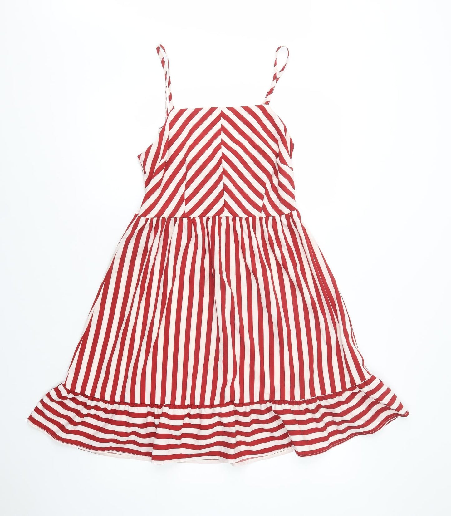 SheIn Womens Red Striped Polyester Fit & Flare  Size 10  Square Neck Pullover