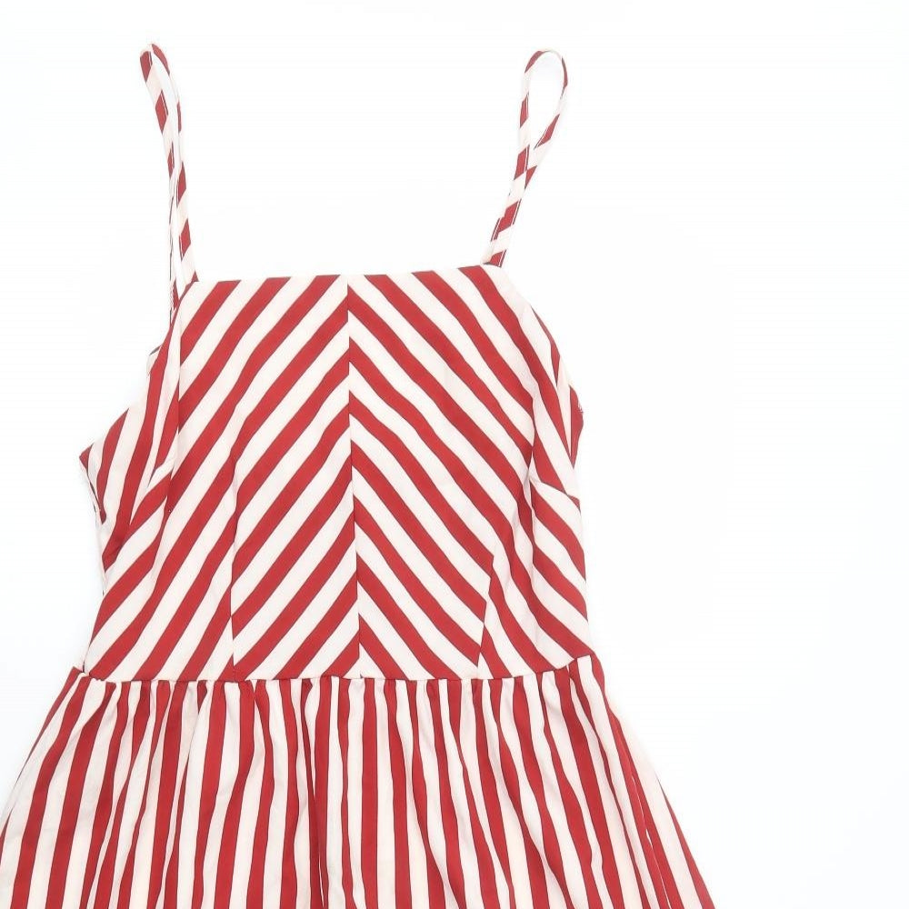 SheIn Womens Red Striped Polyester Fit & Flare  Size 10  Square Neck Pullover