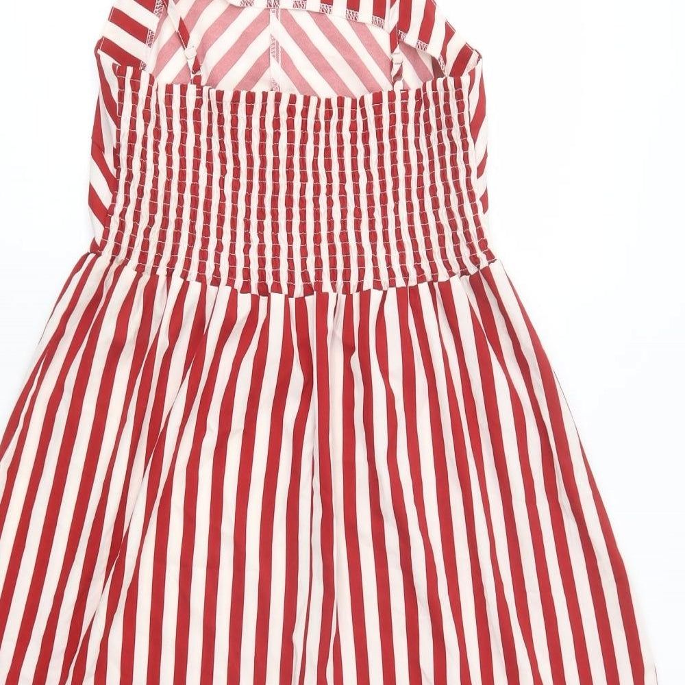 SheIn Womens Red Striped Polyester Fit & Flare  Size 10  Square Neck Pullover