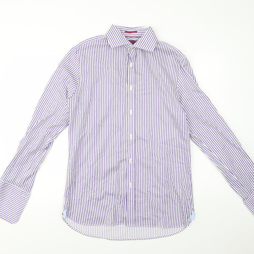 Marks and Spencer Mens Purple Striped Cotton  Dress Shirt Size 15.5 Collared Button