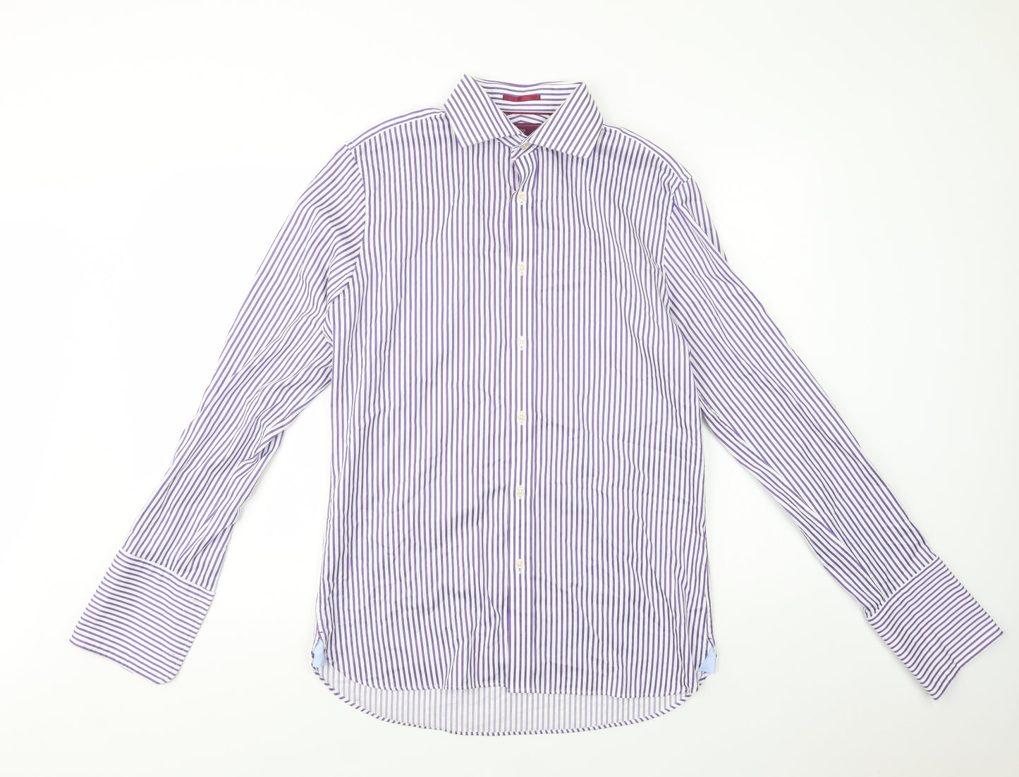 Marks and Spencer Mens Purple Striped Cotton  Dress Shirt Size 15.5 Collared Button