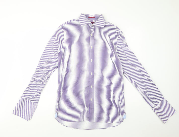 Marks and Spencer Mens Purple Striped Cotton Dress Shirt Size 15.5 Collared Button