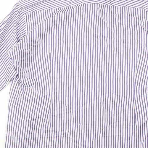 Marks and Spencer Mens Purple Striped Cotton  Dress Shirt Size 15.5 Collared Button